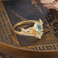 Nature-Inspired Pear-Cut Natural Moss Agate Engagement Ring