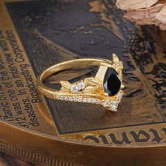 Nature-Inspired Pear-Cut Natural Black Onyx Couple's Engagement Ring Set