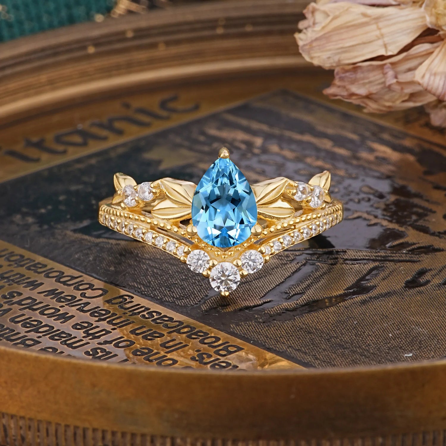 Nature-Inspired Pear-Cut Aquamarine Engagement Ring