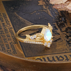 Nature-Inspired Pear-Cut Natural Moonstone Couple's Engagement Ring Set