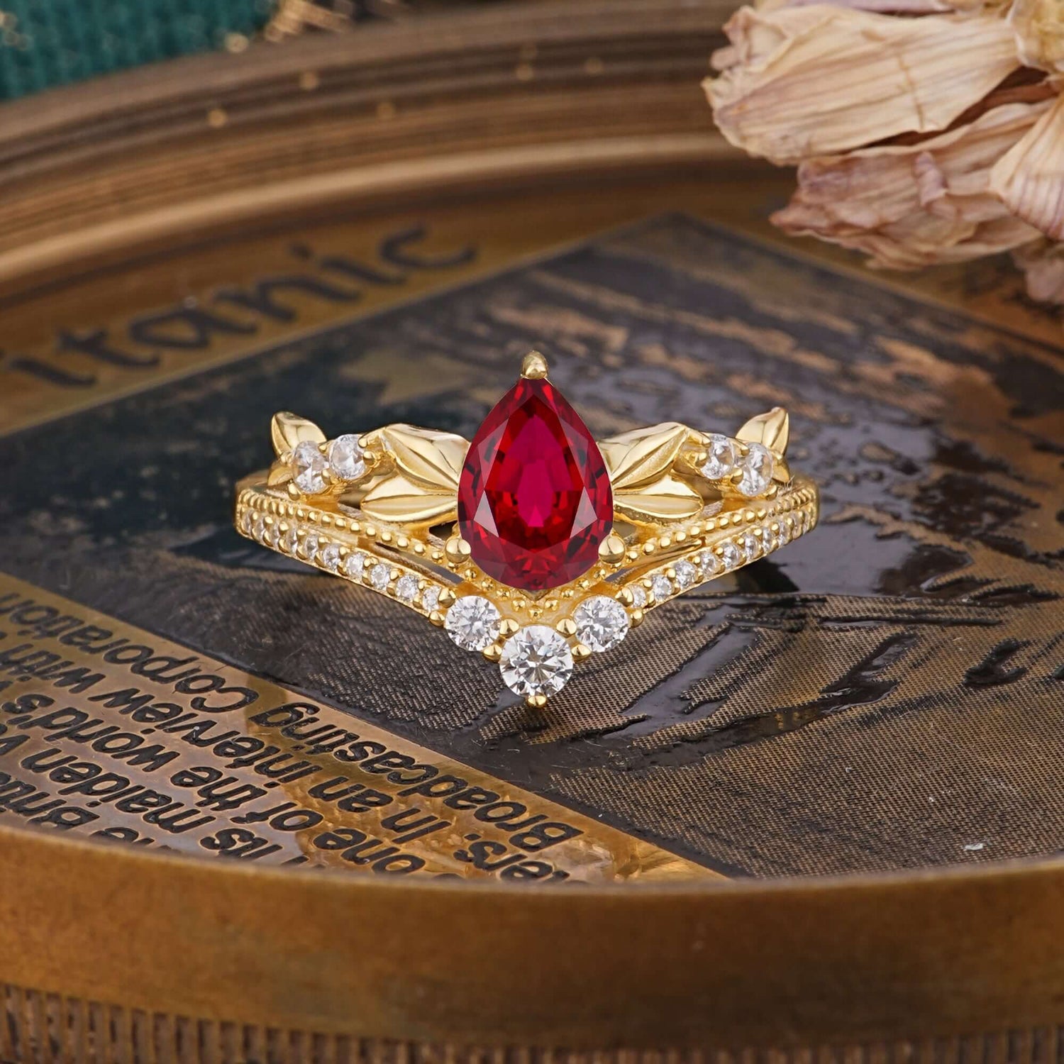 Nature-Inspired Pear-Cut Ruby Engagement Ring