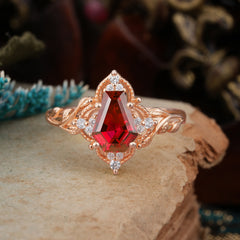 Antique Nature Inspired Coffin-Cut Garnet Engagement Ring