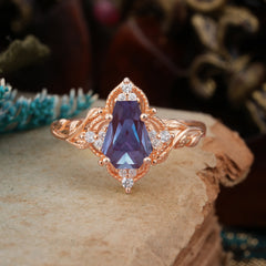 Antique Nature Inspired Coffin-Cut Alexandrite Engagement Ring