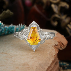 Antique Nature Inspired Coffin-Cut Citrine Engagement Ring
