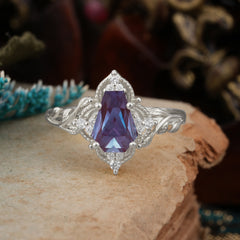 Antique Nature Inspired Coffin-Cut Alexandrite Engagement Ring