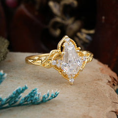 Antique Nature Inspired Coffin-Cut Moissanite Engagement Ring