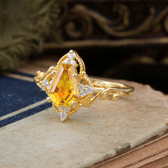 Antique Nature Inspired Coffin-Cut Citrine Engagement Ring