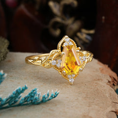 Antique Nature Inspired Coffin-Cut Citrine Engagement Ring