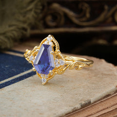 Antique Nature Inspired Coffin-Cut Tanzanite Engagement Ring