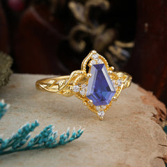 Antique Nature Inspired Coffin-Cut Tanzanite Engagement Ring