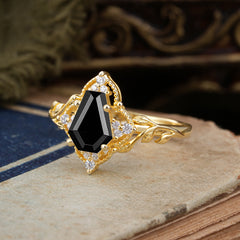 Antique Nature Inspired Coffin-Cut Black Onyx Engagement Ring