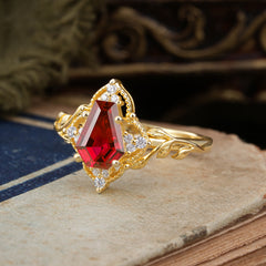 Antique Nature Inspired Coffin-Cut Garnet Engagement Ring
