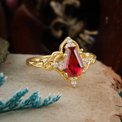 Antique Nature Inspired Coffin-Cut Garnet Engagement Ring