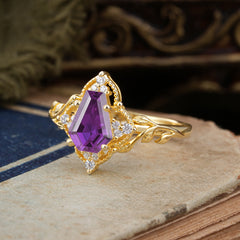 Antique Nature Inspired Coffin-Cut Amethyst Engagement Ring