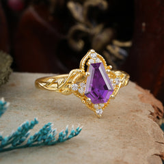 Antique Nature Inspired Coffin-Cut Amethyst Engagement Ring