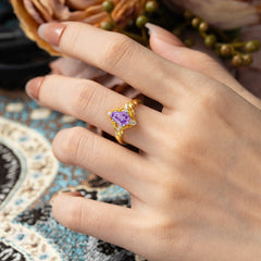 Antique Nature Inspired Coffin-Cut Amethyst Engagement Ring