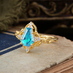 Antique Nature Inspired Coffin-Cut Aquamarine Engagement Ring
