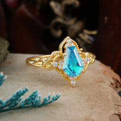 Antique Nature Inspired Coffin-Cut Aquamarine Engagement Ring