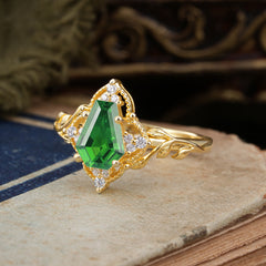 Antique Nature Inspired Coffin-Cut Emerald Engagement Ring