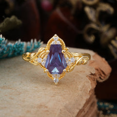 Antique Nature Inspired Coffin-Cut Alexandrite Engagement Ring