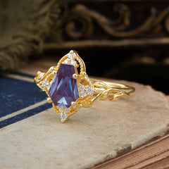 Antique Nature Inspired Coffin-Cut Alexandrite Engagement Ring