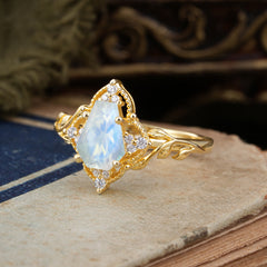 Antique Nature Inspired Coffin-Cut Moonstone Engagement Ring