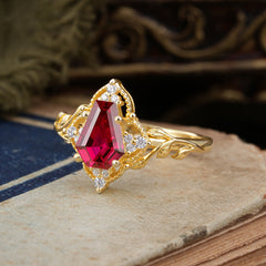 Antique Nature Inspired Coffin-Cut Ruby Engagement Ring