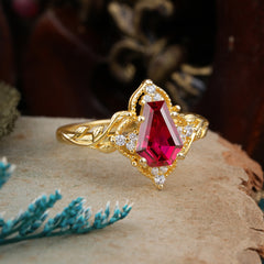 Antique Nature Inspired Coffin-Cut Ruby Engagement Ring