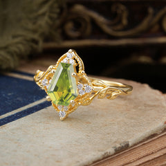 Antique Nature Inspired Coffin-Cut Peridot Engagement Ring