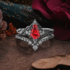Halloween Limited-Dark Natural Inspiration 4 Prong Coffin Cut Black Rutilated Quartz Ring Set