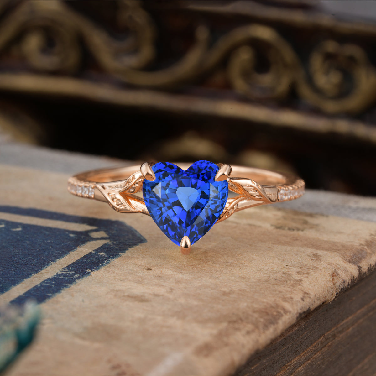 Vintage 3-Prong Heart-Cut Sapphire Engagement Ring - Romalar Jewelry