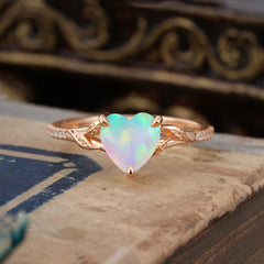 Vintage 3-Prong Heart-Cut Natural Opal Engagement Ring
