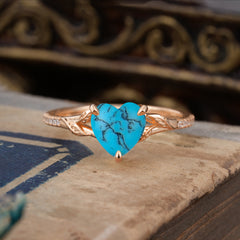 Vintage 3-Prong Heart-Cut Natural Turquoise Engagement Ring