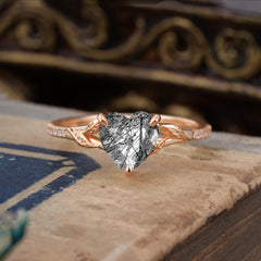 Vintage 3-Prong Heart-Cut Natural Black Rutilated Quartz Engagement Ring