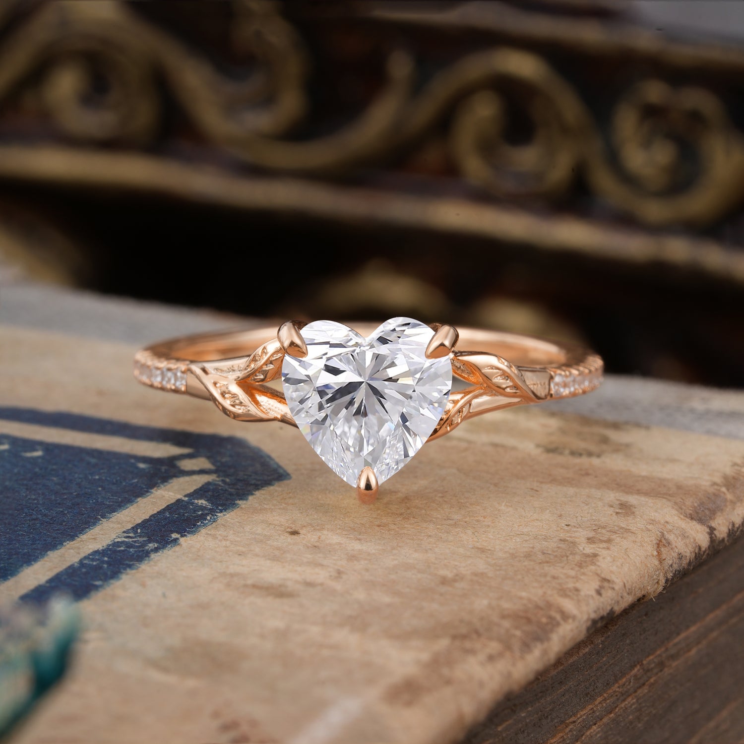 Vintage 3-Prong Heart-Cut Lab Diamond Engagement Ring