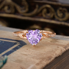 Vintage 3-Prong Heart-Cut Natural Amethyst Engagement Ring