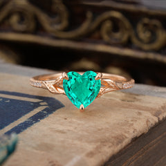 Vintage 3-Prong Heart-Cut Natural Emerald Engagement Ring