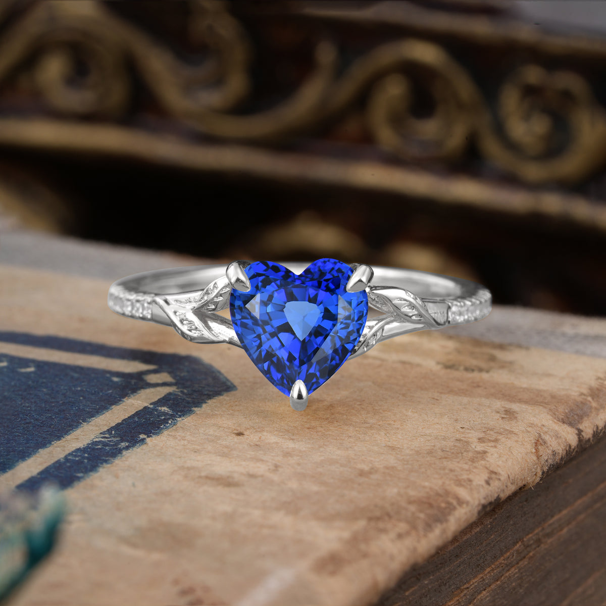 Vintage 3-Prong Heart-Cut Sapphire Engagement Ring - Romalar Jewelry