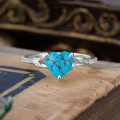 Vintage 3-Prong Heart-Cut Natural Turquoise Engagement Ring