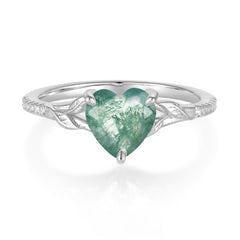 Vintage 3-Prong Heart-Cut Natural Moss Agate Engagement Ring