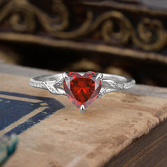 Vintage 3-Prong Heart-Cut Natural Garnet Engagement Ring