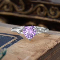 Vintage 3-Prong Heart-Cut Natural Amethyst Engagement Ring