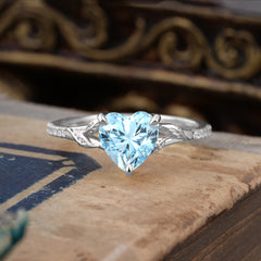Vintage 3-Prong Heart-Cut Natural Aquamarine Engagement Ring