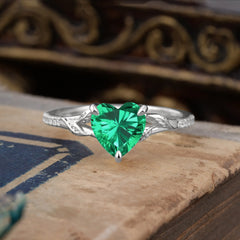 Vintage 3-Prong Heart-Cut Emerald Engagement Ring