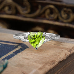 Vintage 3-Prong Heart-Cut Natural Peridot Engagement Ring