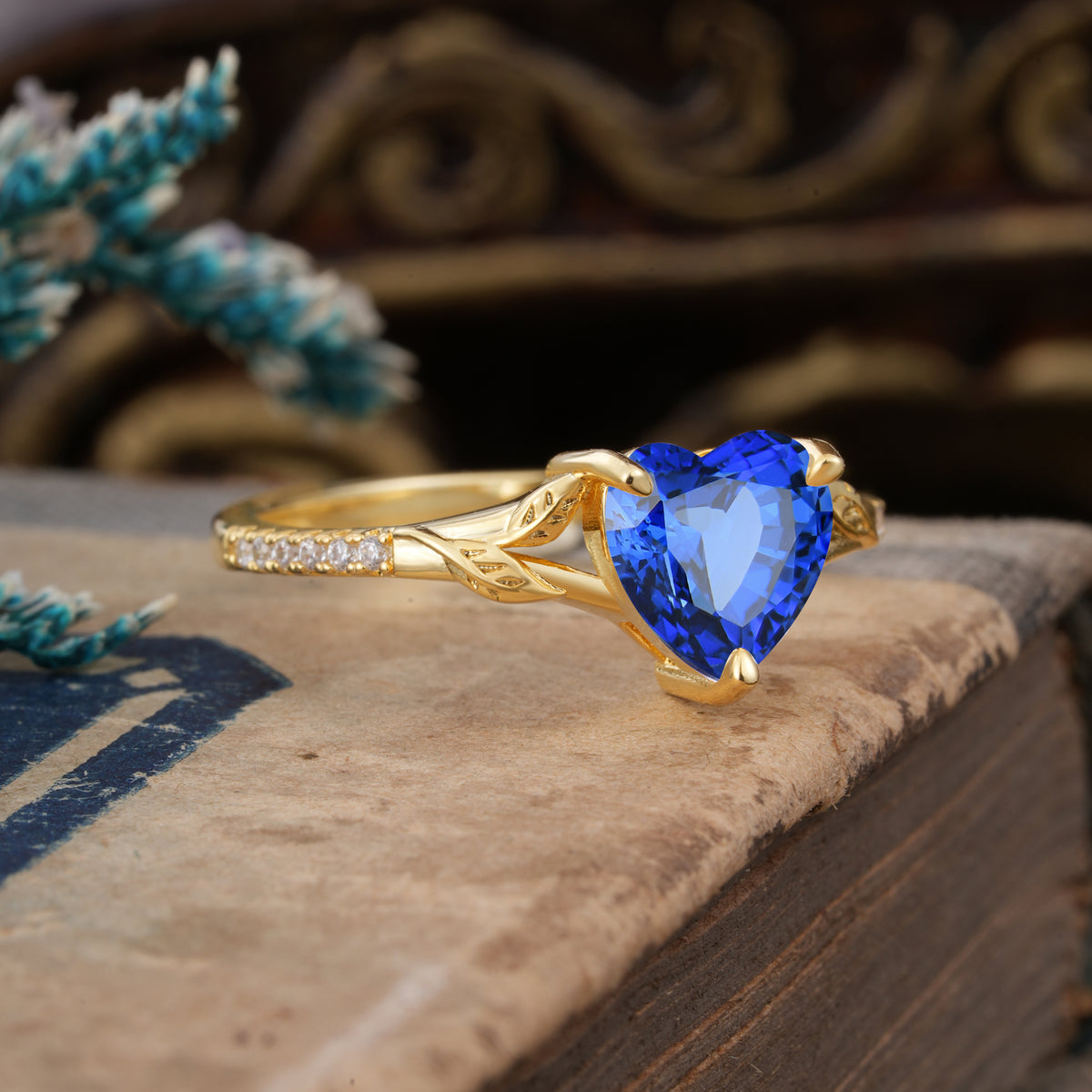 Vintage 3-Prong Heart-Cut Sapphire Engagement Ring - Romalar Jewelry