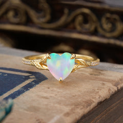 Vintage 3-Prong Heart-Cut Natural Opal Engagement Ring