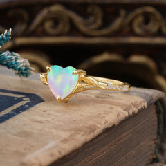 Vintage 3-Prong Heart-Cut Natural Opal Engagement Ring