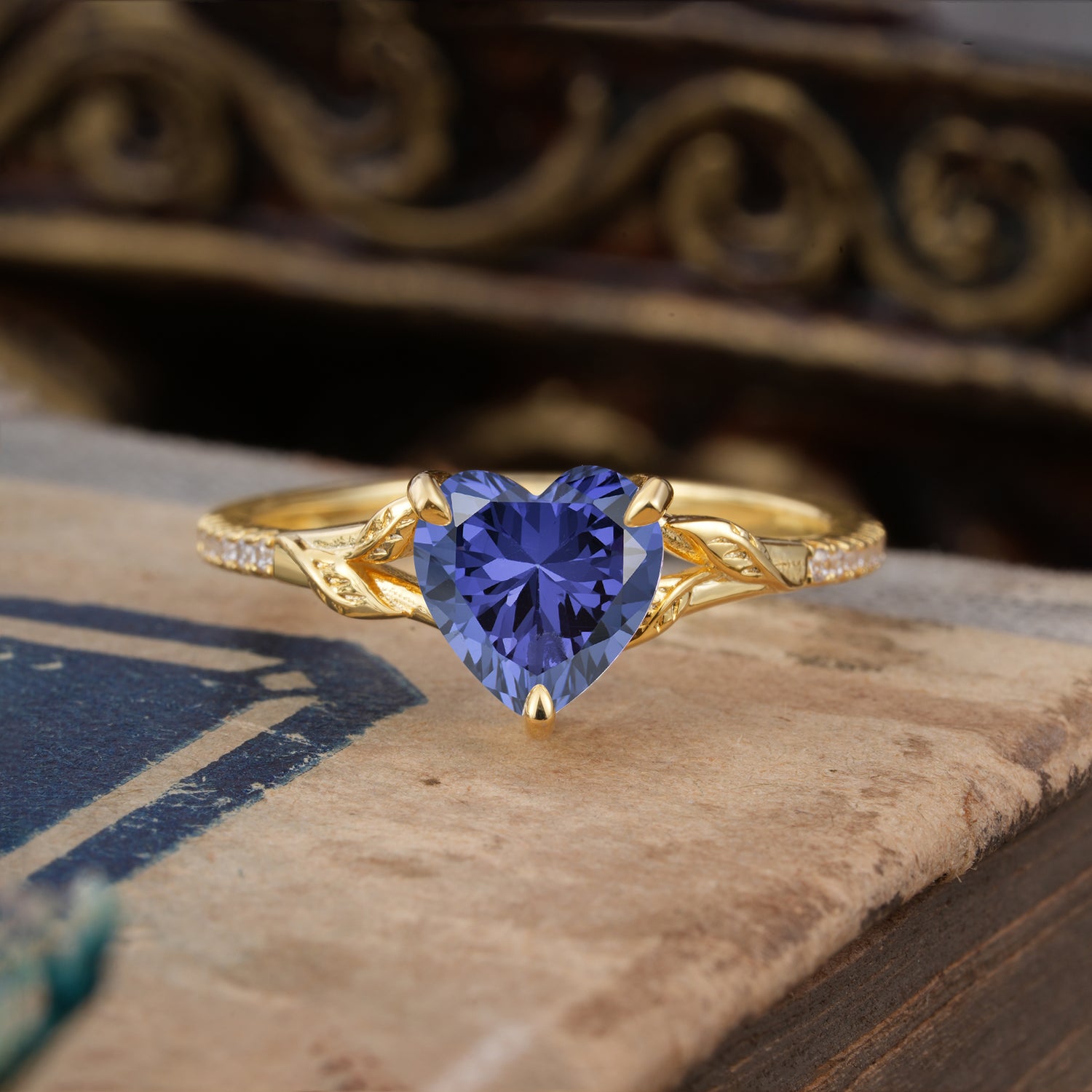 Vintage 3-Prong Heart-Cut Tanzanite Engagement Ring - Romalar Jewelry