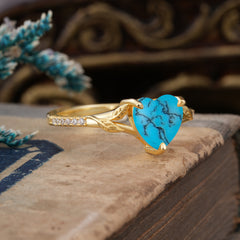 Vintage 3-Prong Heart-Cut Natural Turquoise Engagement Ring